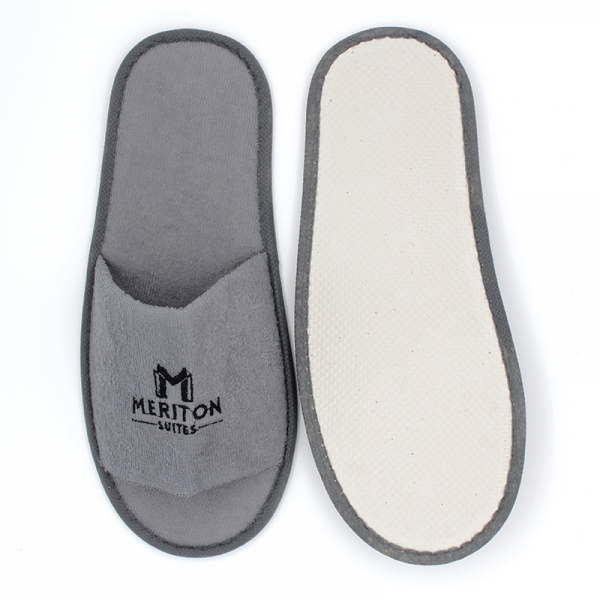 Meriton Grey Open Toe Slimline Slippers With Black Logo