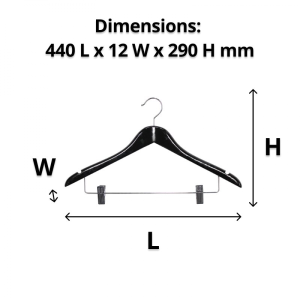 Black Wood Standard Hook Hanger with Clips 12mm