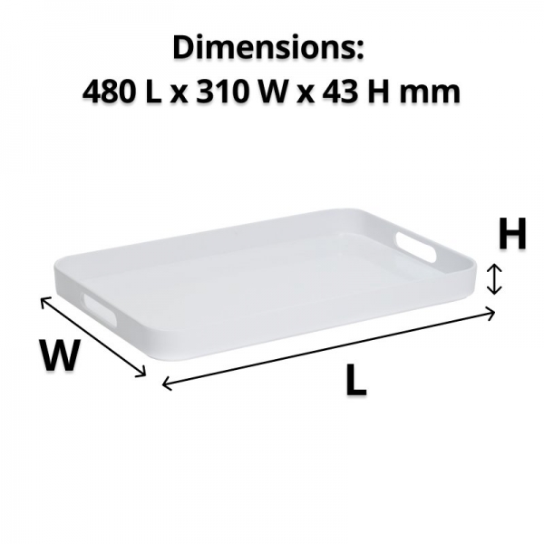 Large White Melamine Tray with Side Handles