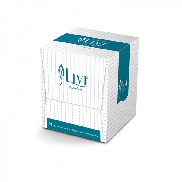 Livi Essentials Hypoallergenic Facial Tissues 2 Ply 90 Sheets Cube (Ctn 24)