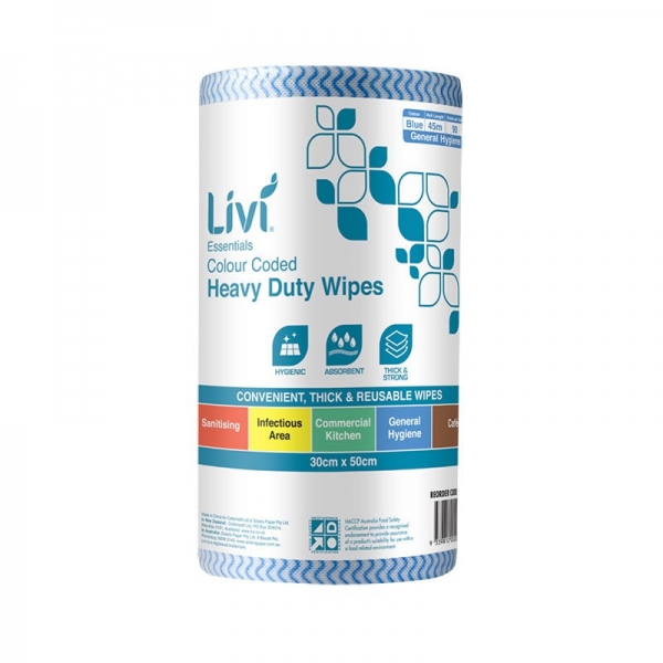 Livi Essentials Commercial Wipes Blue (Ctn 4 Rolls)