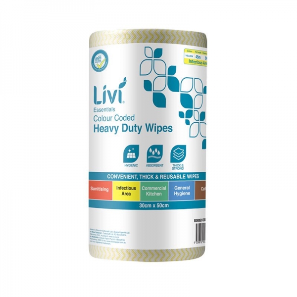 Livi Essentials Commercial Wipes Yellow Anitbacterial (Ctn 4 Rolls)