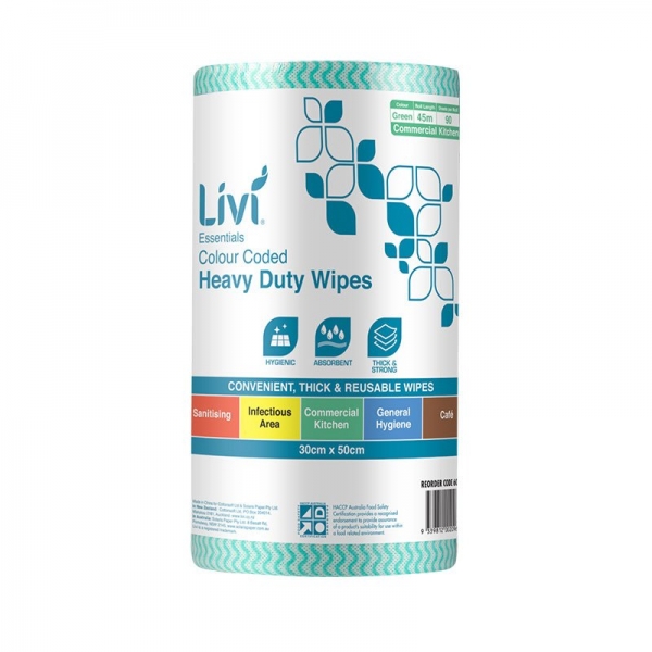 Livi Essentials Commercial Wipes Green (Ctn 4 Rolls)