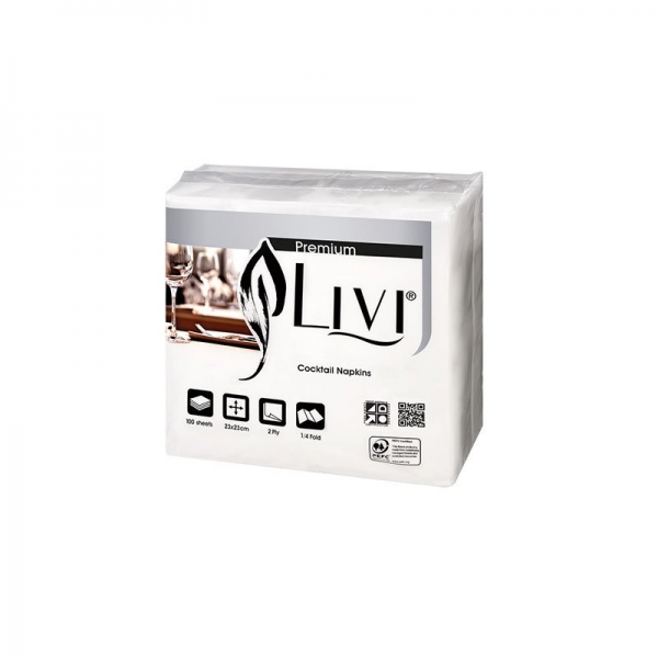 Livi Premium Cocktail Napkin 2 Ply 100 Sheets (Ctn 30 Rolls)