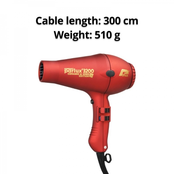 Parlux 3200 Compact Red Ionic and Ceramic Hairdryer