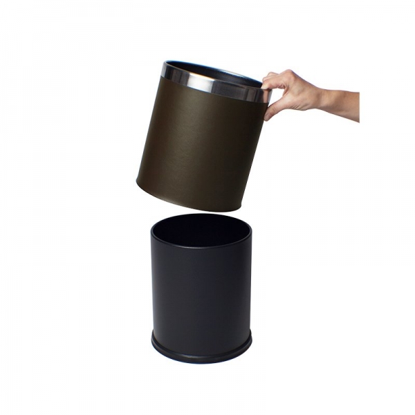 Round Leatherette Brown Bin with Liner 10L