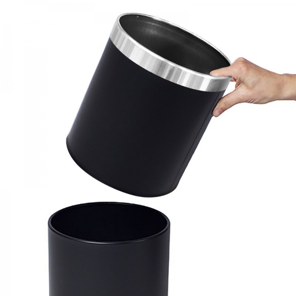 Round Leatherette Black Bin with Liner 10L